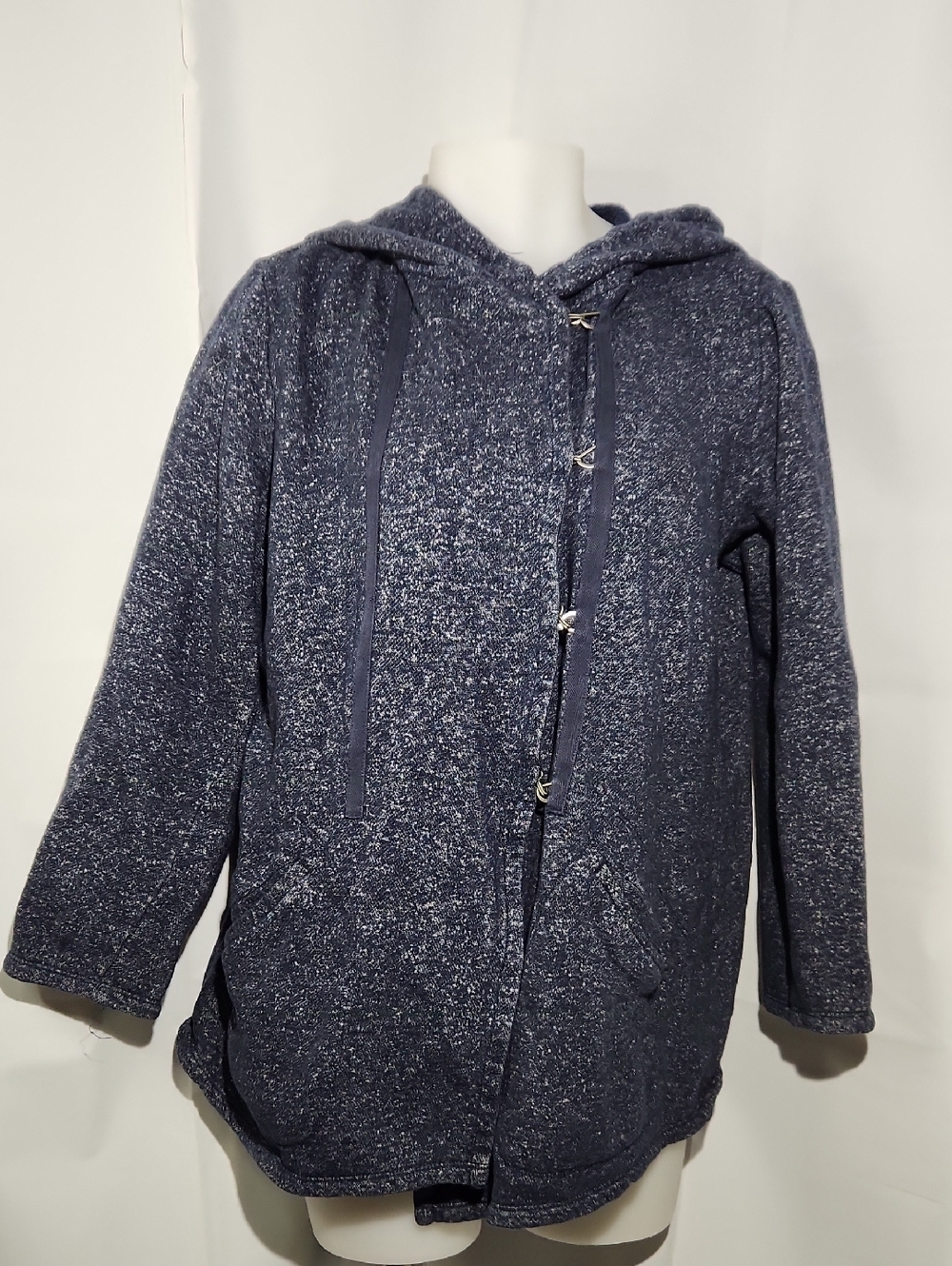 Max Studio Navy Textured Weekend Oversized 100% Cotton Sweater - Medium